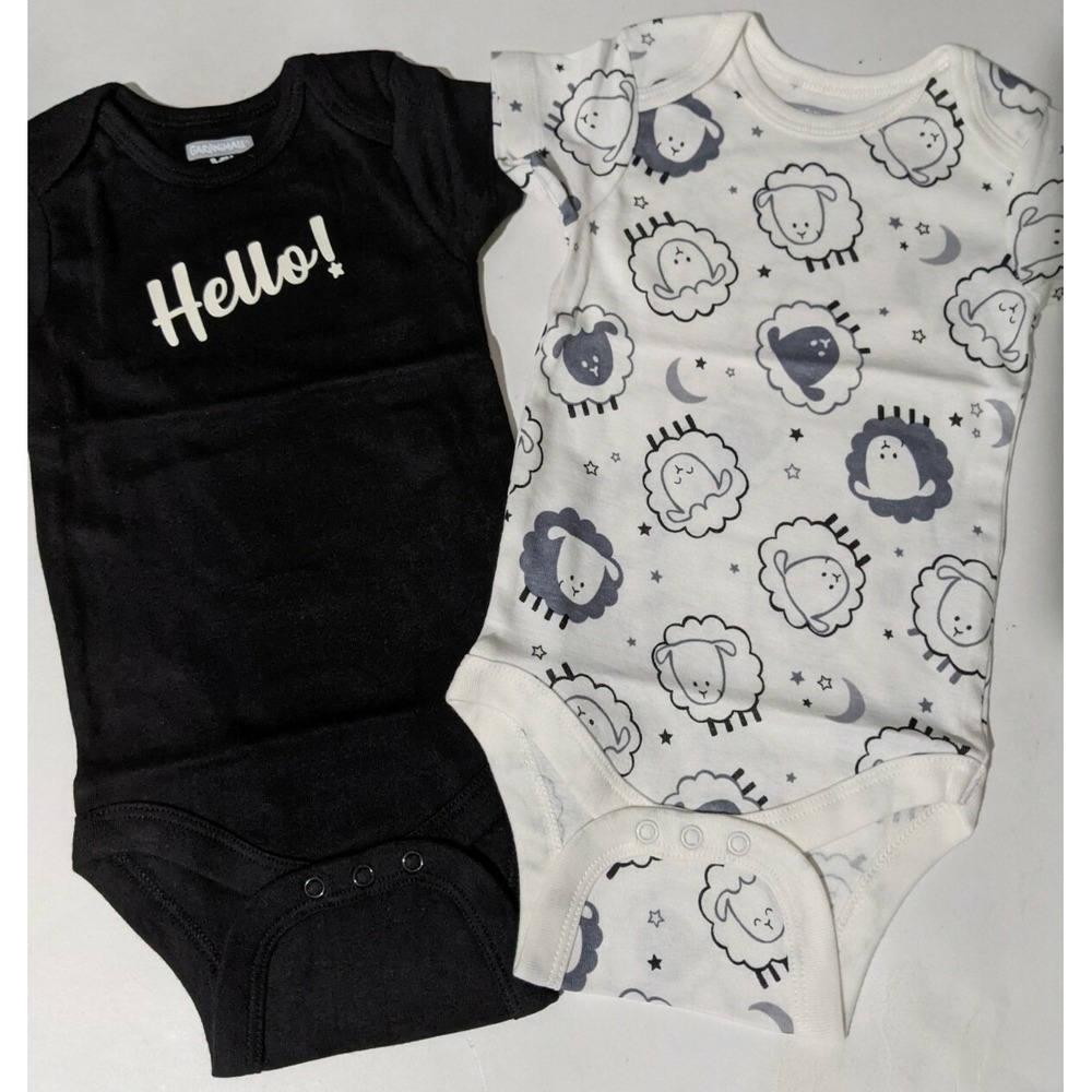 Pack of 2 Boys One Piece Short Sleeve Body Suit Sheep/ Black Size 3-6 Months